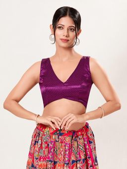 VAMAS - THE DESIGNER BLOUSES - Women's Purple Gaji-Silk Sleeveless Saree Blouse