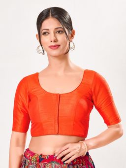 VAMAS - THE DESIGNER BLOUSES - Women's Orange Mulbury Silk Padded Front Open Saree Blouse