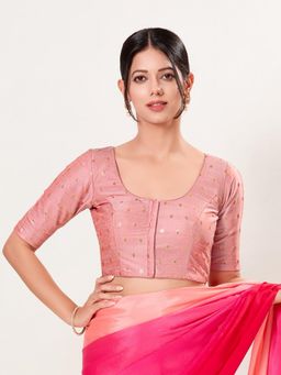VAMAS - THE DESIGNER BLOUSES - Women's Peach Brocade Padded Front Open Saree Blouse