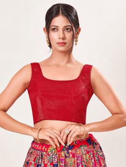 VAMAS - THE DESIGNER BLOUSES - Women's Red Shimmer Padded Sleeveless Saree Blouse