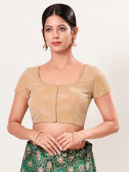 VAMAS - THE DESIGNER BLOUSES - Women's Beige Shimmer Short-Sleeves Saree Blouse