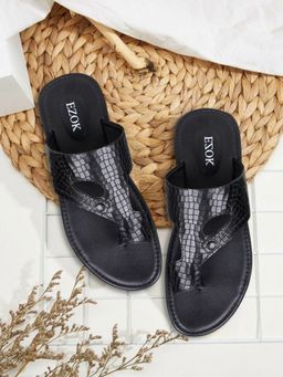 EZOK - Mens Black Genuine Leather Sandals Comfortable