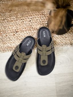 EZOK - Mens Green Genuine Leather Sandals Comfortable