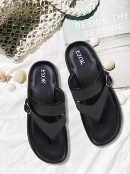 EZOK - Mens Black Genuine Leather Sandals Comfortable