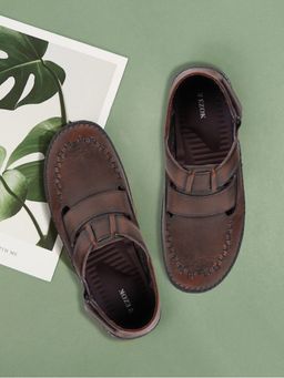 EZOK - Mens Brown Genuine Leather Back Closure Sandals