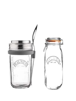 Kilner - 350ml Round Glass Breakfast Jar Set & 2 Litre Round Clip Top Jar