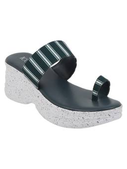 Iconics - Green Women Striped Sandals