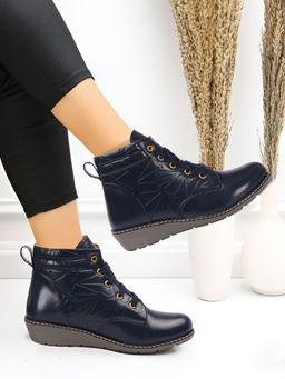Iconics - Navy Blue Women Solid Casual Boots