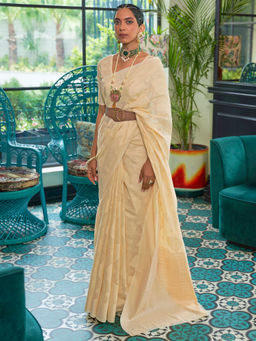 Akhilam - Womens Silk Blend Yellow Chikankari Designer Saree with Unstitched Blouse