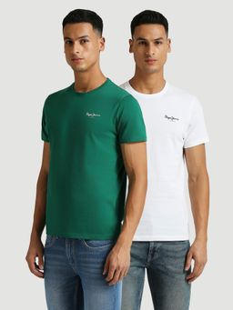 Pepe Jeans - Green and White Solid Short Sleeve T-Shirt (Set of 2)