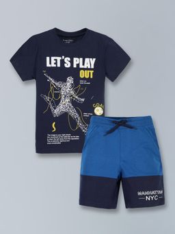 PLUM TREE - Boys Multi-Color Printed T-shirt and Shorts