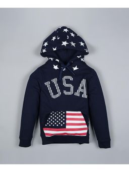PLUM TREE - Boys Navy Blue Graphic Hoodie