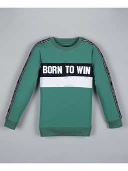 PLUM TREE - Boys Green Typography Pullover Sweatshirt