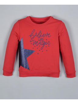 PLUM TREE - Girls Red Typography Sweatshirt