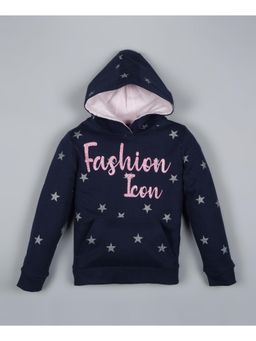 PLUM TREE - Girls Navy Blue Typography Hoodie