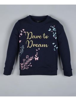 PLUM TREE - Girls Navy Blue Printed Pullover Sweatshirt