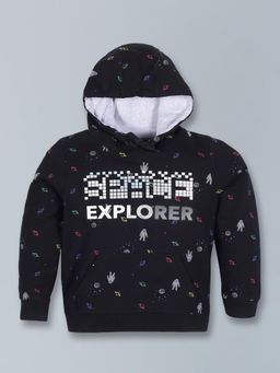 PLUM TREE - Boys Black Printed Hoodie