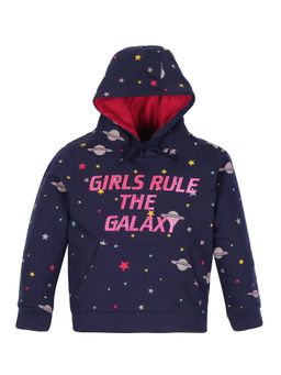 PLUM TREE - Girls Navy Blue Printed Hoodie