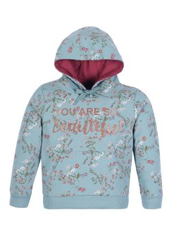PLUM TREE - Girls Blue Floral Print Hoodie