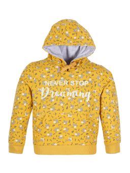 PLUM TREE - Girls Yellow Floral Print Hoodie