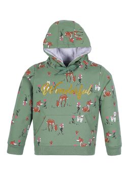 PLUM TREE - Girls Green Printed Hoodie