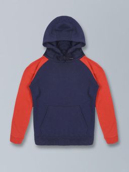 PLUM TREE - Boys Navy Blue Colorblock Hoodie