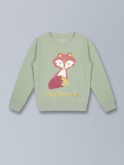 PLUM TREE - Girls Green Graphic Pullover Sweatshirt