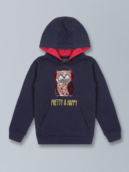 PLUM TREE - Girls Navy Blue Embellished Hoodie