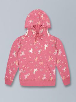 PLUM TREE - Girls Pink Printed Hoodie