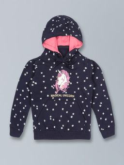 PLUM TREE - Girls Navy Blue Printed Hoodie