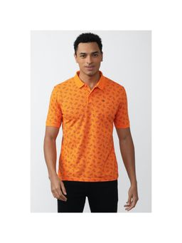 Peter England - Men Orange Print Collar Neck Polo T-Shirt