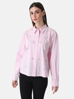 Kazo - Pink Boxy Fit Embellished Shirt