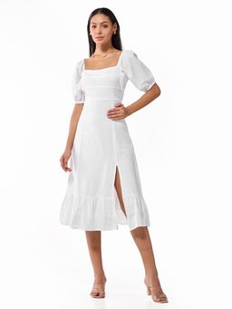Bewakoof - Women's White A-Line Midi Dress