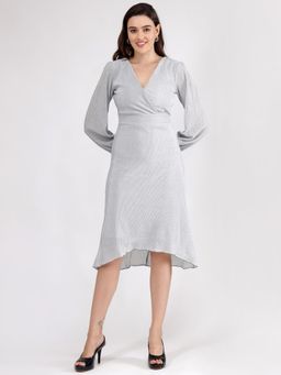 SALT Attire - Darla Grey Embellished Regular Fit Midi Dress