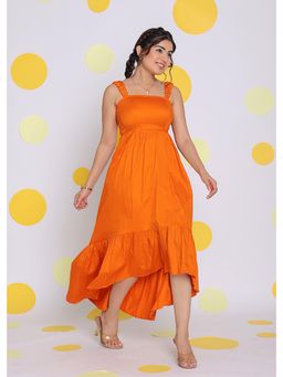 Kaori By Shreya - Women Orange Relaxed Solid Cotton Midi Dress