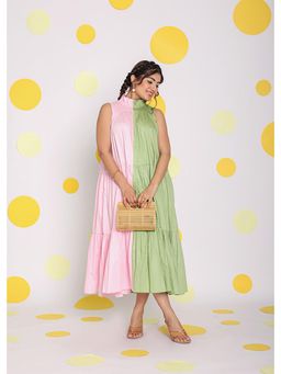 Kaori By Shreya - Women Multi-Color Relaxed Colorblock Cotton Midi Dress