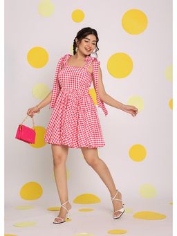Kaori By Shreya - Women Pink Relaxed Checks Cotton Mini Dress