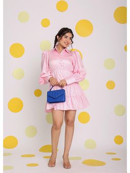 Kaori By Shreya - Women Pink Relaxed Solid Cotton Mini Dress