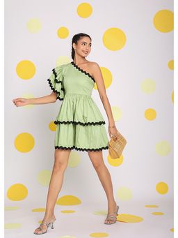 Kaori By Shreya - Women Green Relaxed Solid Cotton Mini Dress