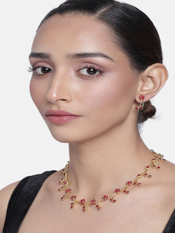 Estele - Gold Plated Dahlia Bloom Hanging Necklace for Women (Set of 2)