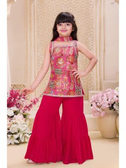 Lagorii - Pink and Red Strappy Sharara Set with Dupatta