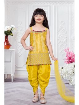 Lagorii - Mustard Yellow Embroidered Kurta Dhoti Set with Dupatta