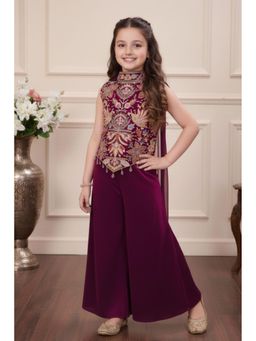 Lagorii - Wine Embroidered Palazzo Set