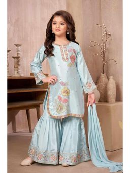 Lagorii - Powder Blue Embroidered Sharara Set with Dupatta