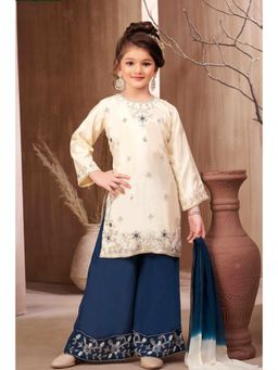 Lagorii - Cream and Blue Embroidered Palazzo Set with Dupatta