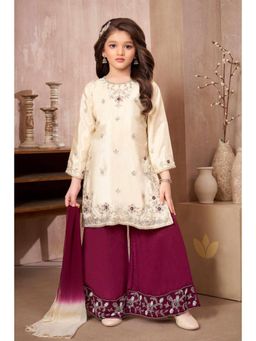 Lagorii - Cream and Brown Embroidered Palazzo Set with Dupatta