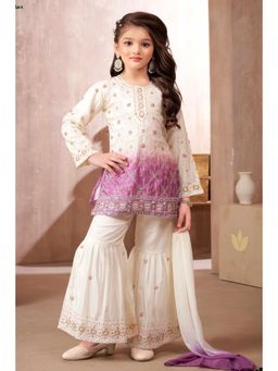 Lagorii - White And Lavender Ombre Embroidered Sharara Set with Dupatta