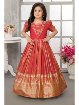 Lagorii - Red Embroidered Banarasi Ethnic Gown