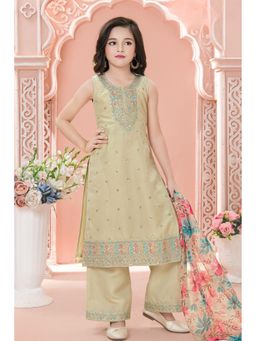 Lagorii - Beige Embroidered Kurta Set with Printed Dupatta