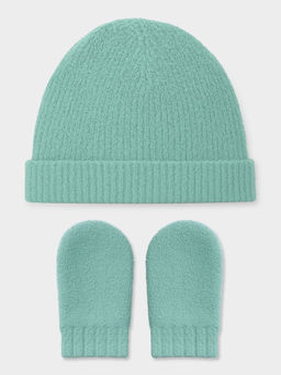 Mi Arcus - Green Polyester Solid Cap and Pair of Mittens